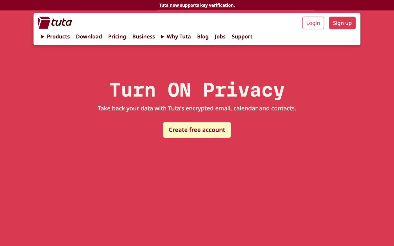 Tuta website screenshot